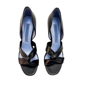 Ashley Dearborn Jane Black Platform Sandal Patterned Heel Size 37.5 NWOB